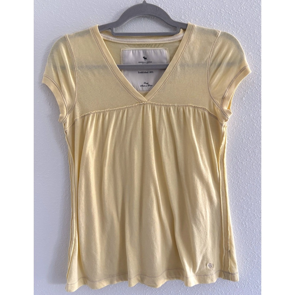 Vintage Abercrombie & Fitch‎ Babydoll Top Women's Large Yellow Y2K Short Sleeve
